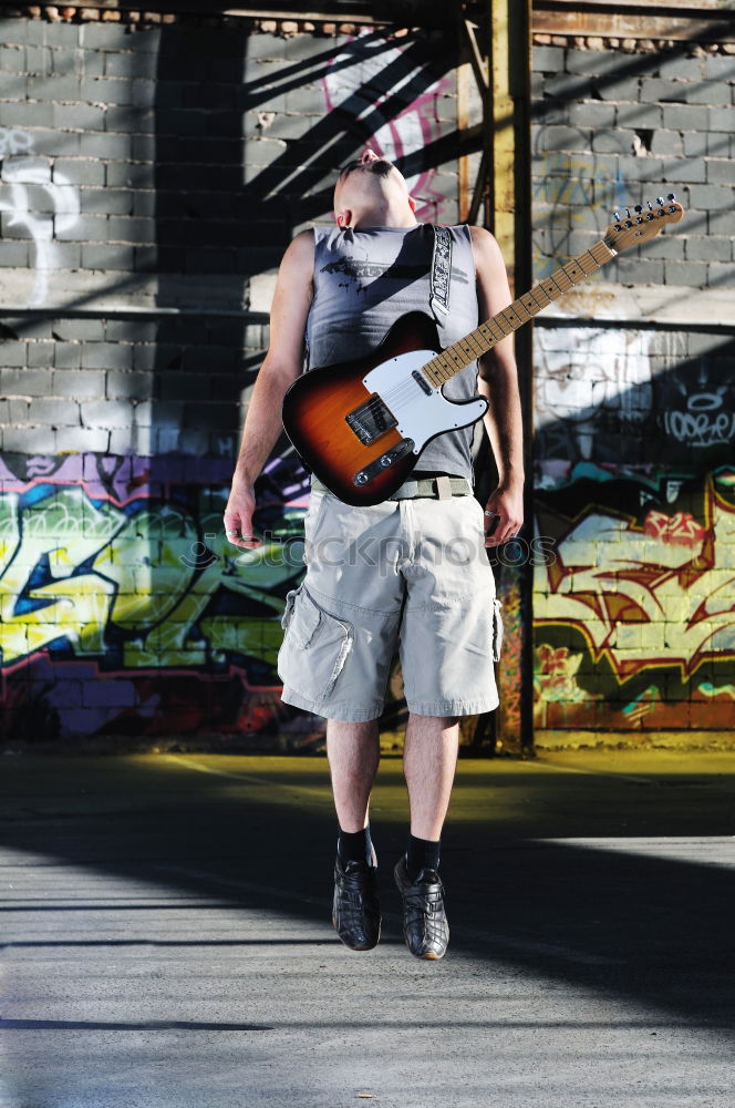 Image, Stock Photo outdoor photo session with a bass player and his instruments