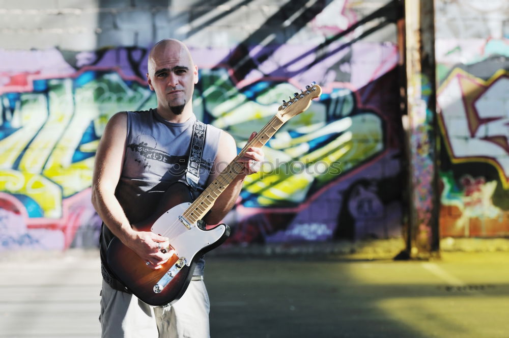 Similar – Image, Stock Photo outdoor photo session with a bass player and his instruments