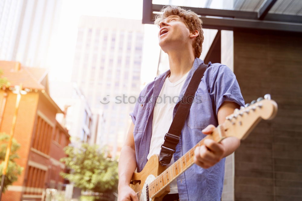 Similar – Image, Stock Photo outdoor photo session with a bass player and his instruments