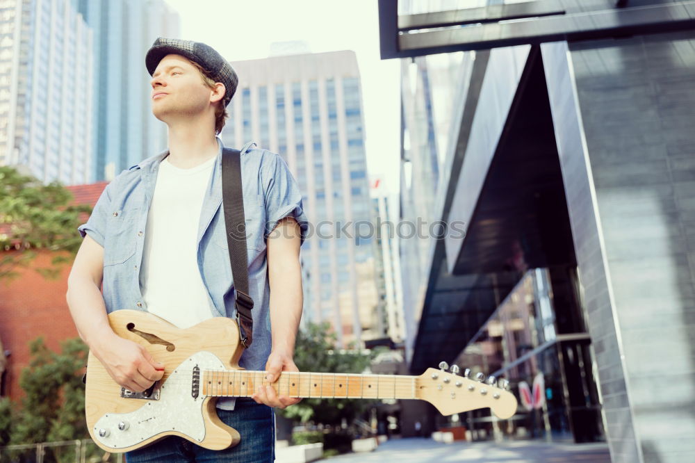 Similar – Image, Stock Photo outdoor photo session with a bass player and his instruments