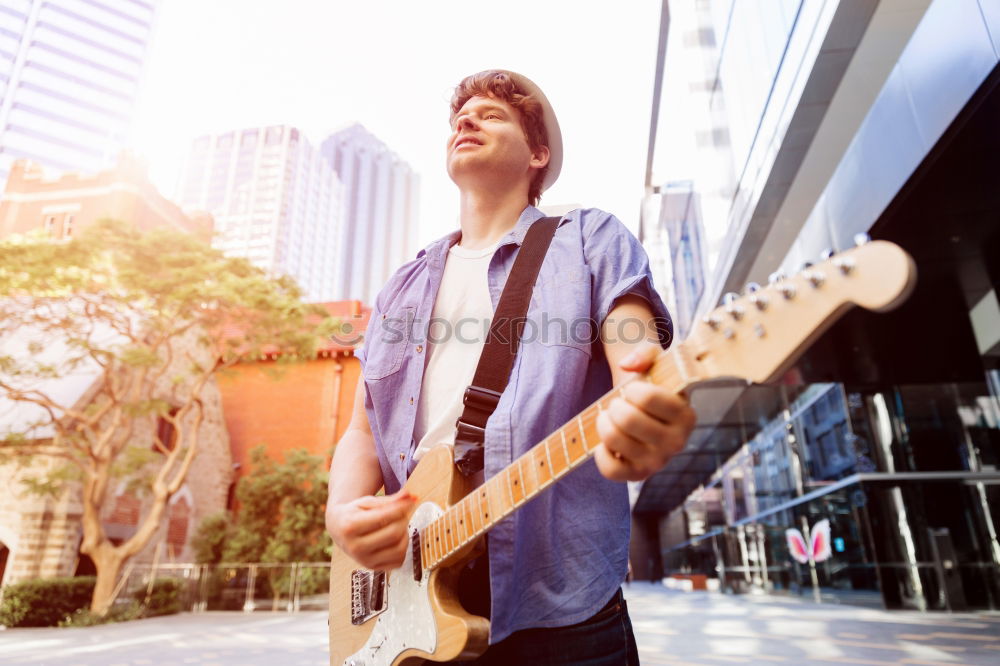 Similar – Image, Stock Photo outdoor photo session with a bass player and his instruments