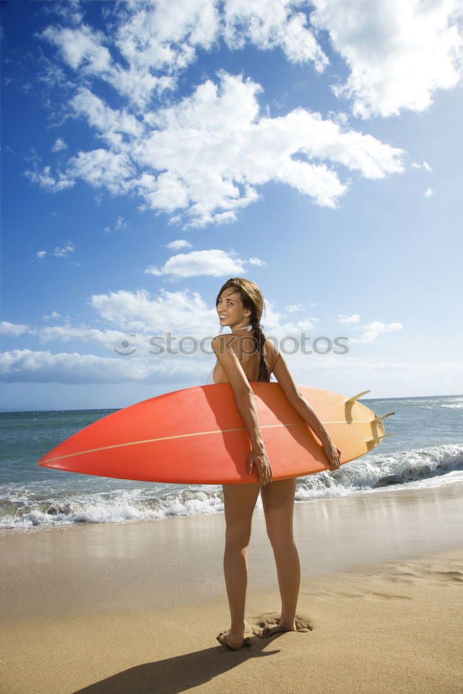 Similar – Image, Stock Photo Surfer girl on green coral reef