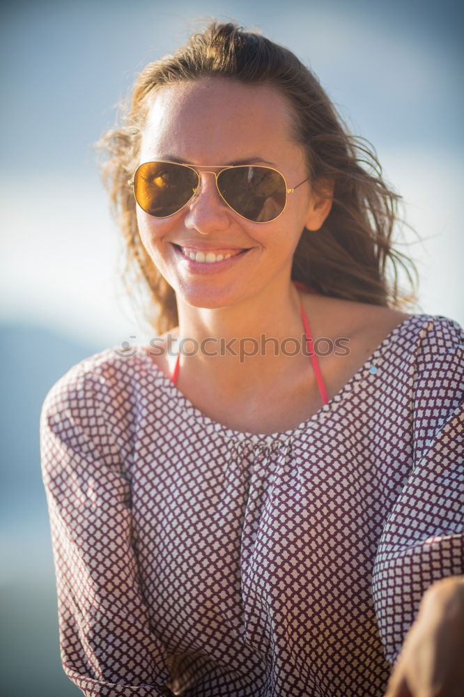 Similar – Image, Stock Photo Laughing happy vivacious woman on vacation