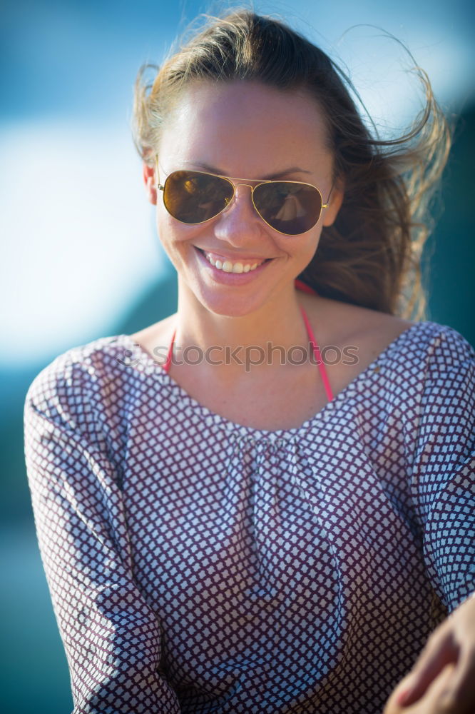 Similar – Young woman on a jetty Joy