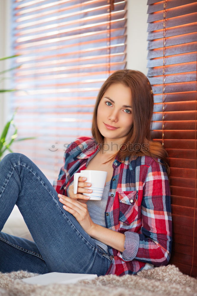 Similar – Image, Stock Photo indoor lifestyle portrait of young woman