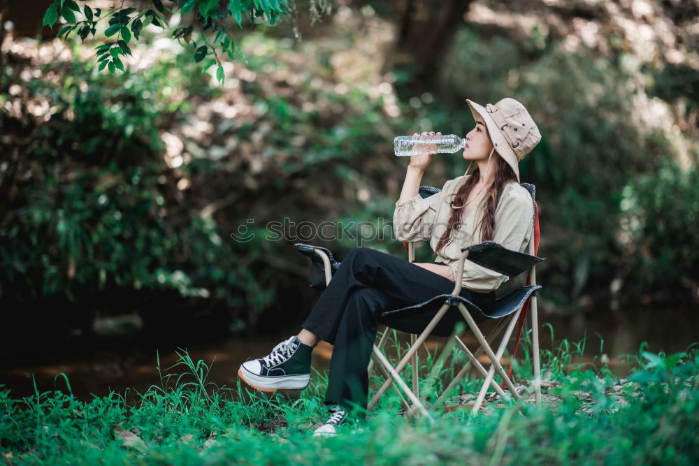 Similar – Image, Stock Photo Man in forest admiring sunset