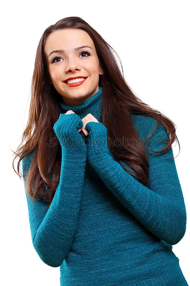 Similar – Portrait of a happy beautiful young redhead woman by a colorful wall