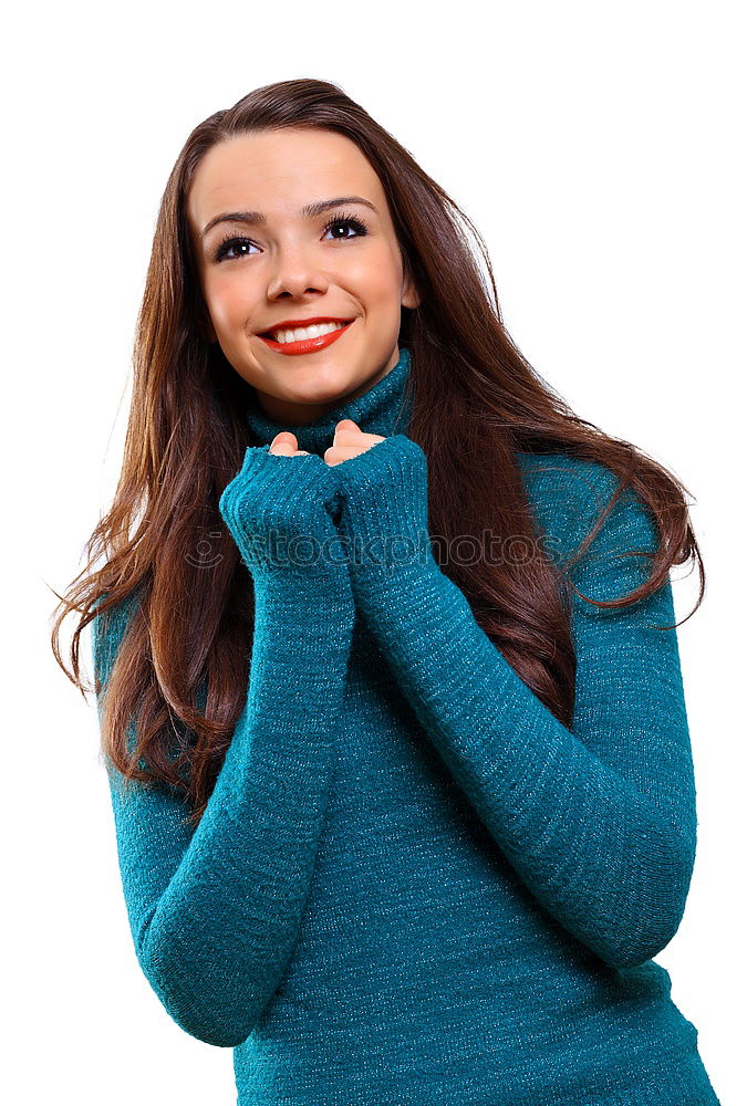 Similar – Portrait of a happy beautiful young redhead woman by a colorful wall