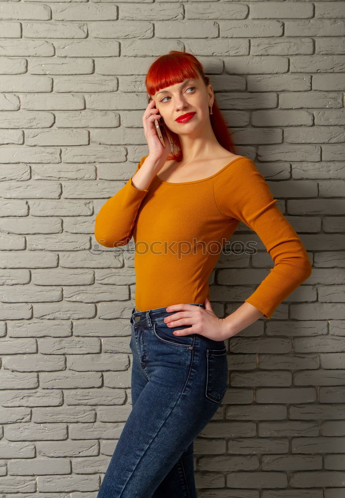 Similar – Image, Stock Photo Attractive red hair girl in the street