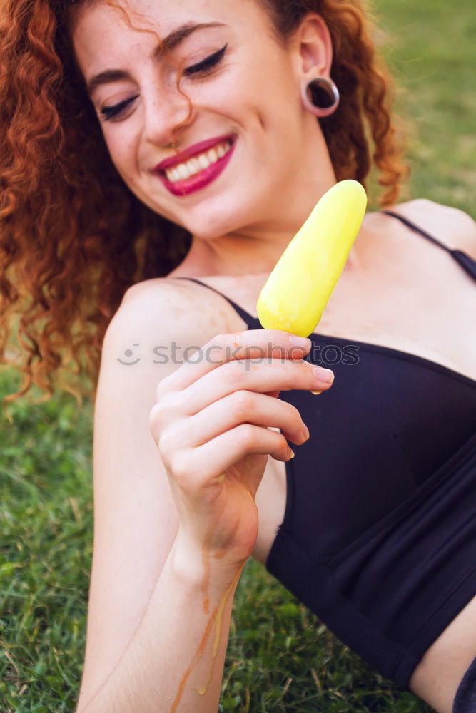 Similar – Image, Stock Photo Young cheerful woman enjoying an ice cream