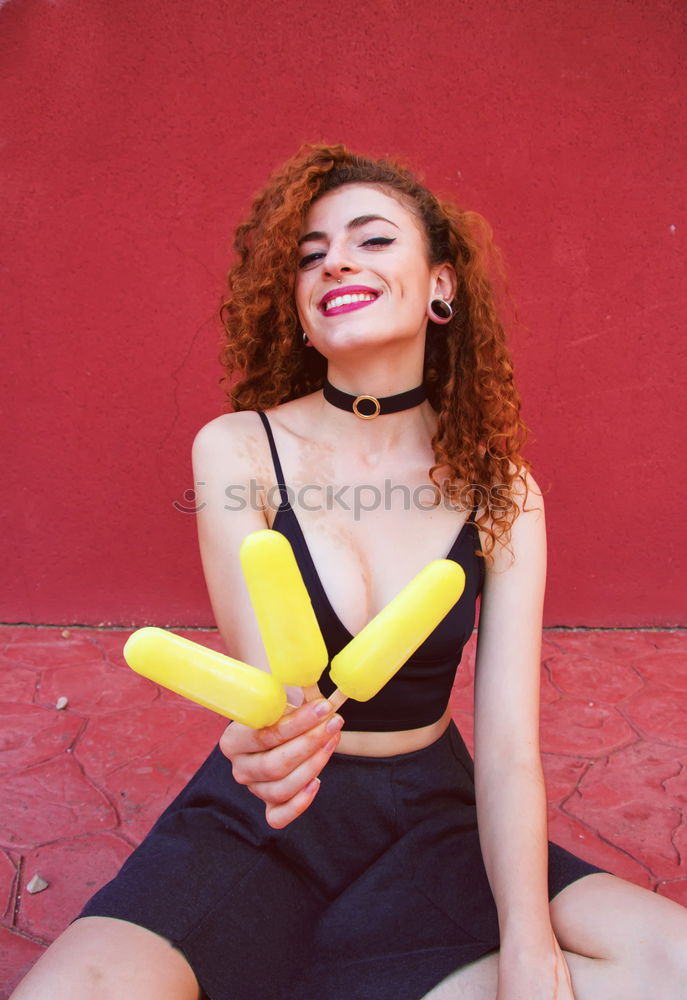 Similar – Image, Stock Photo Young redhead woman holding lemon ice creams