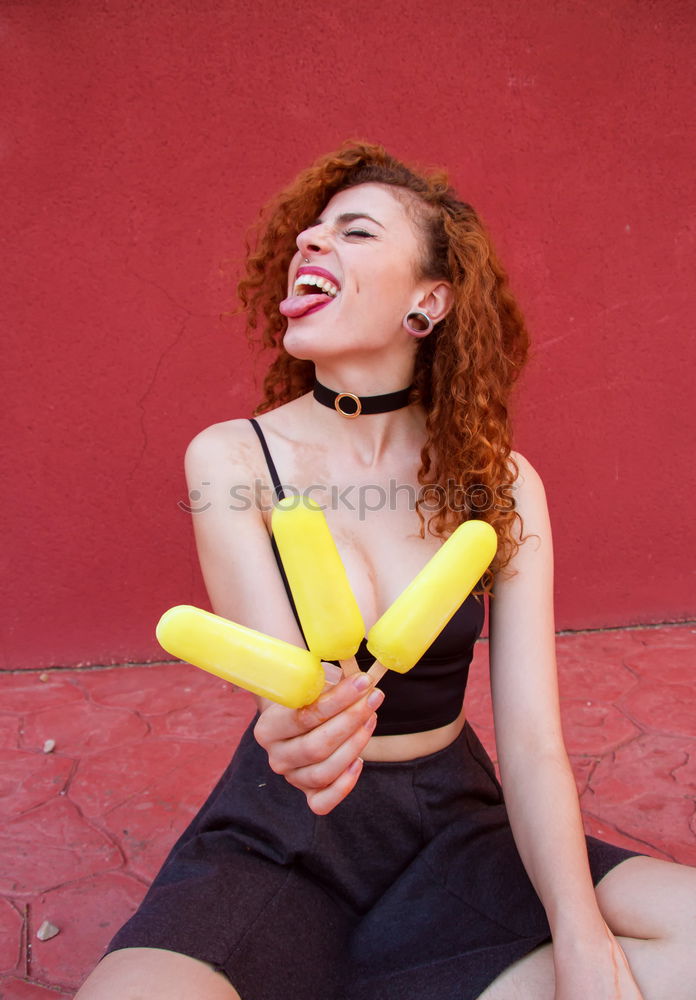 Similar – Image, Stock Photo Young redhead woman holding lemon ice creams