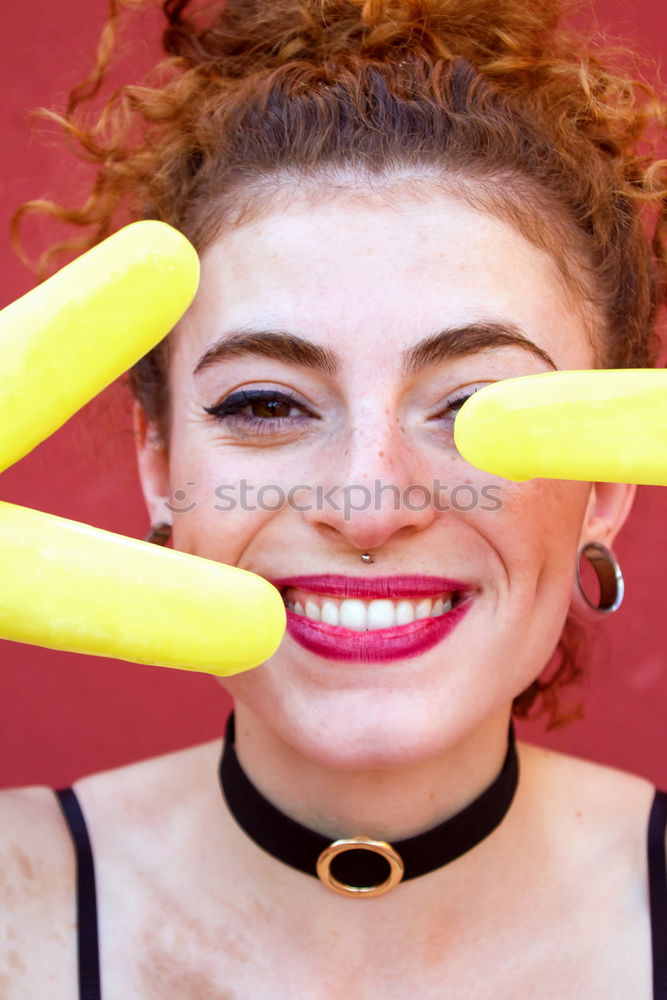 Similar – Image, Stock Photo Young woman eating lemon ice creams