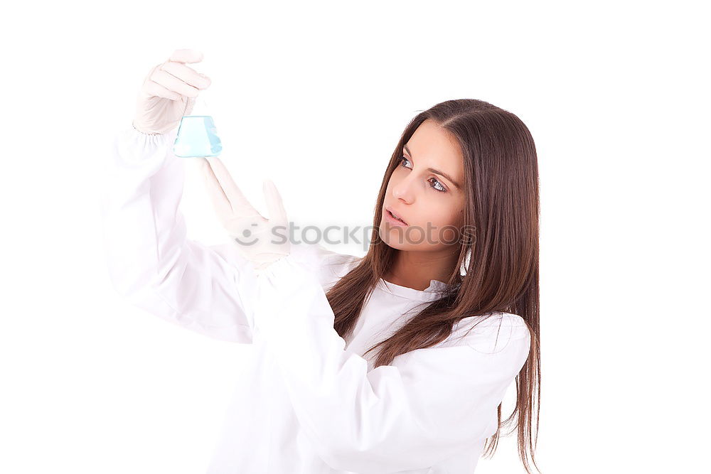 Image, Stock Photo Woman holding flask in lab