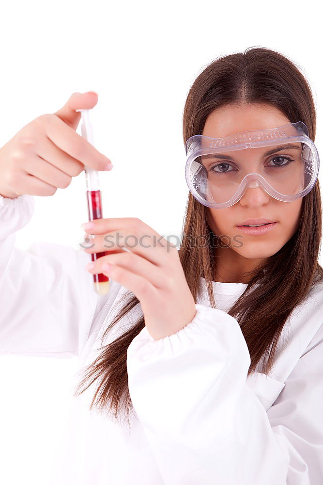 Similar – Image, Stock Photo Woman holding flask in lab