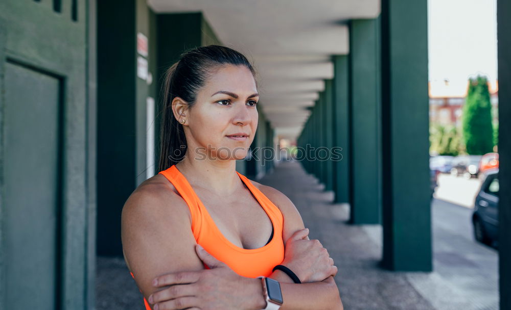 Similar – Image, Stock Photo Sportswoman doing leg stretches