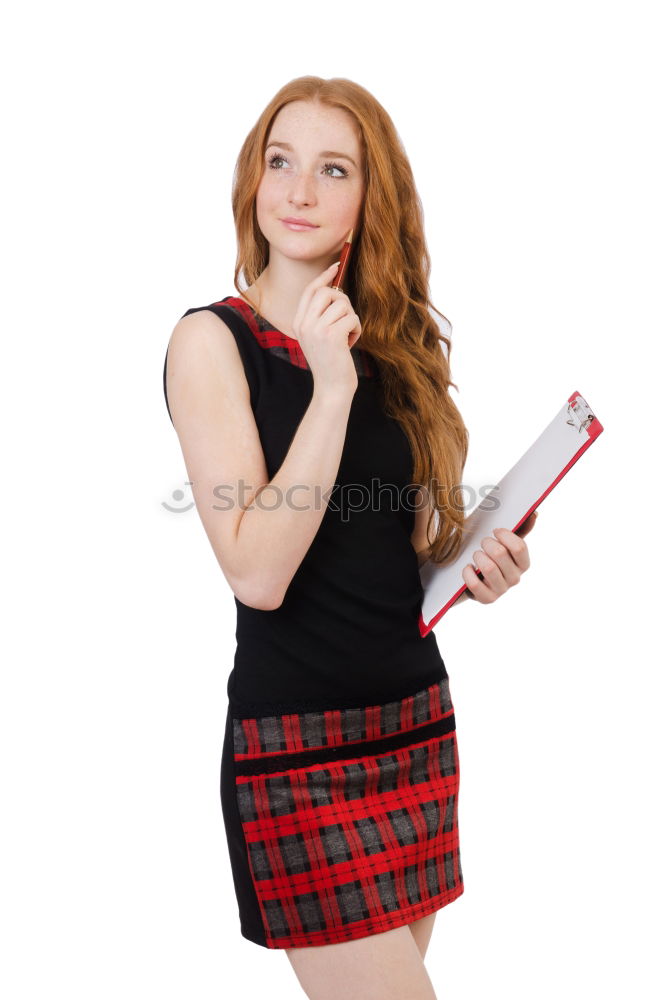 Similar – Redhead business woman with her blank calling card