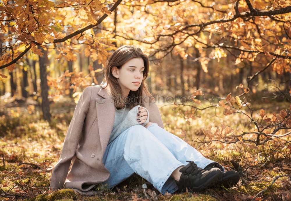 Similar – young pregnant woman walking in autumn