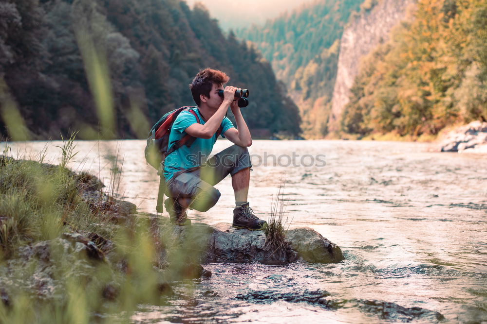 Similar – Image, Stock Photo Woman in front of the Geierlay suspension bridge in autumn