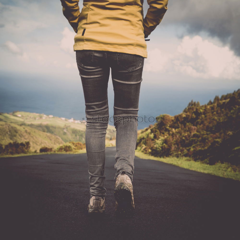 Similar – Image, Stock Photo Woman strolling on empty winter road