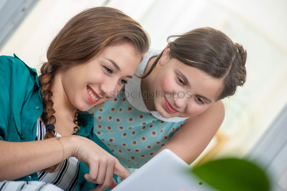 Image, Stock Photo Mother and her child with digital tablet.