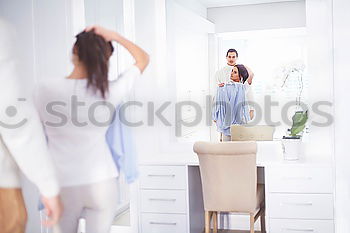 Similar – Happpy Young caucasian women brushing her teeth