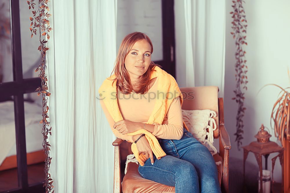 Similar – Image, Stock Photo young readhead woman relaxing at home