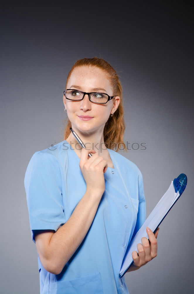 Image, Stock Photo Woman in protective clothes posing with a blue paint roller #DIY