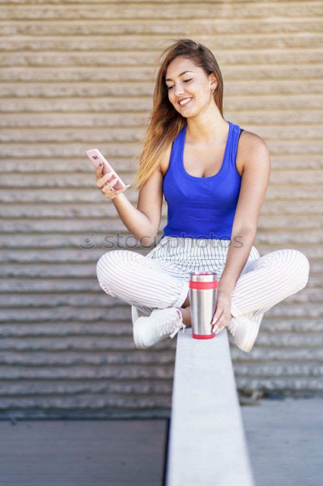 Similar – Image, Stock Photo African woman listening to music with earphones and smart phone