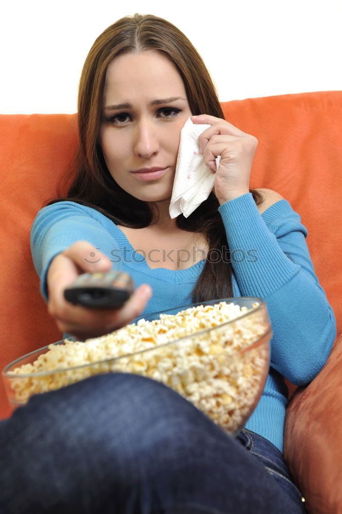 Similar – Image, Stock Photo Young womanbiting nails while sitting on a leather couch