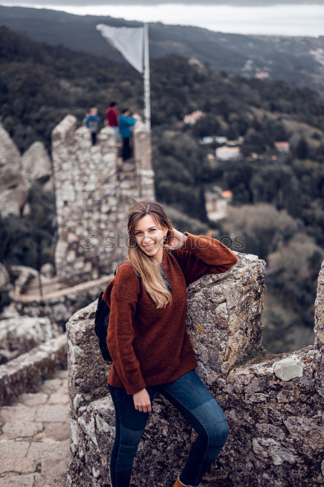 Similar – Image, Stock Photo Smiling blonde girl with red shirt enjoying life outdoors.