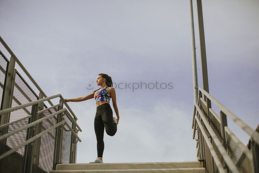 Similar – Image, Stock Photo Young fitness woman runner stretching legs after run.