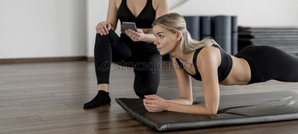 Similar – Image, Stock Photo Woman stretching back in a fitness class
