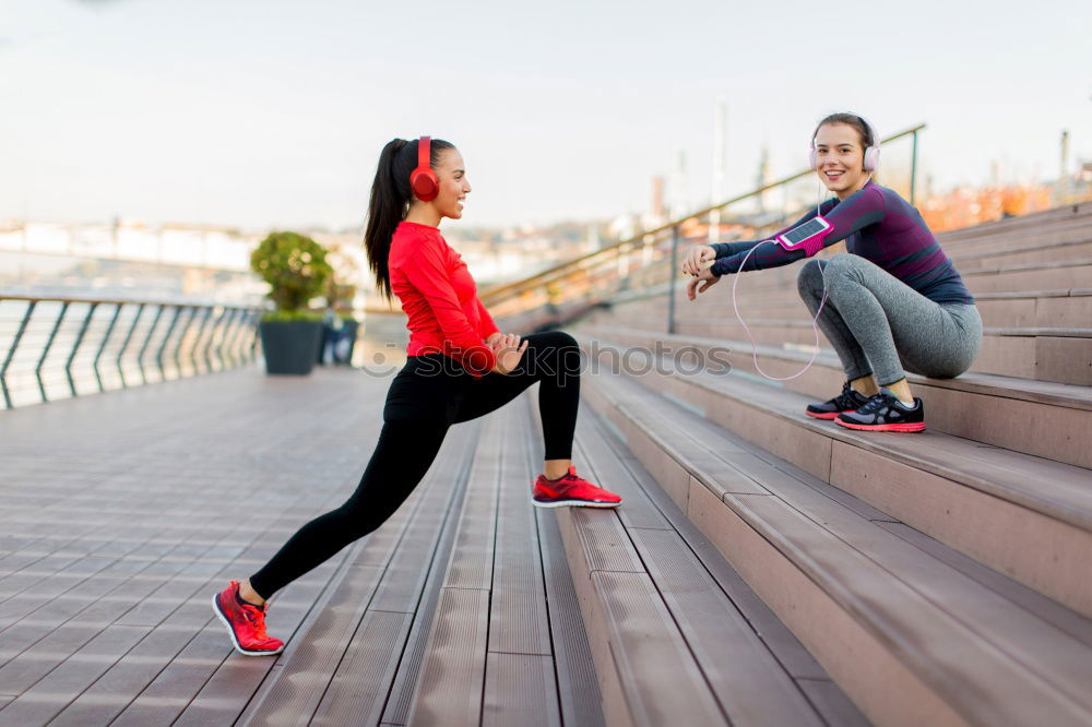 Similar – Image, Stock Photo Sporty active couple on a seafront promenade