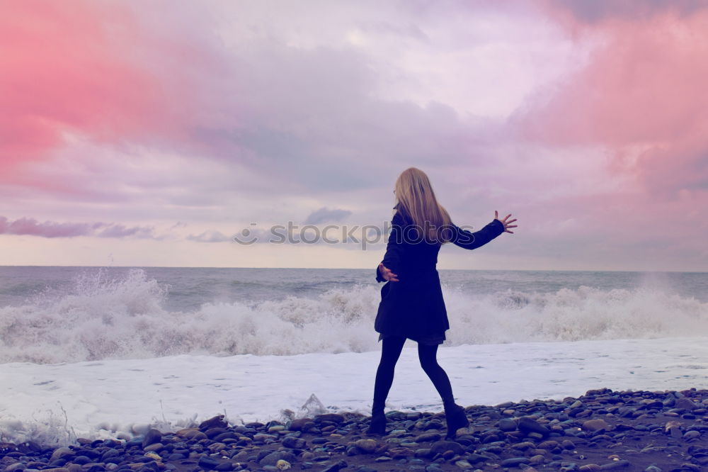 Similar – Image, Stock Photo Young woman is looking at polaroid picture at the beach