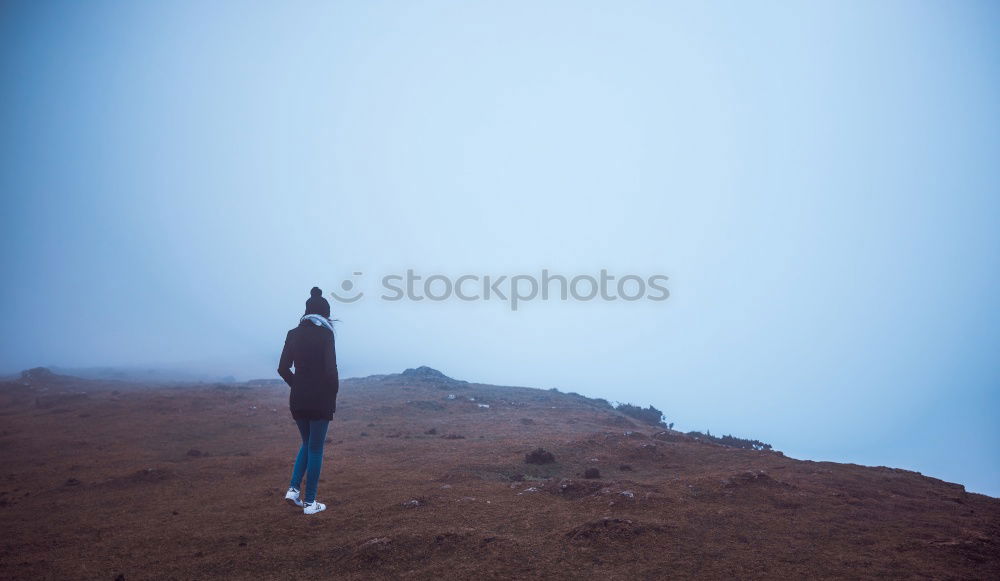 Similar – Image, Stock Photo Portrait of a woman hiking with fog