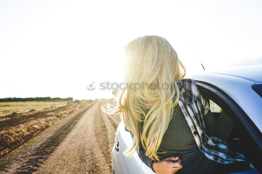 Similar – Image, Stock Photo Tourist leaning on car roof