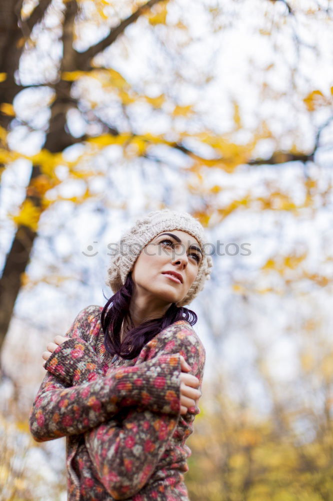 Similar – Image, Stock Photo Content woman standing on autumnal alley
