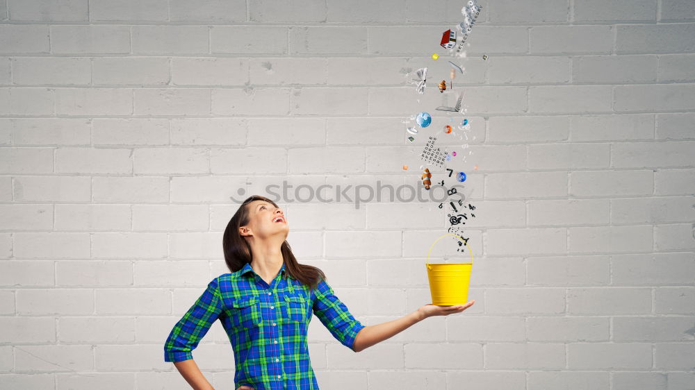 Similar – Image, Stock Photo A househusband in pink slippers and cleaning utensils