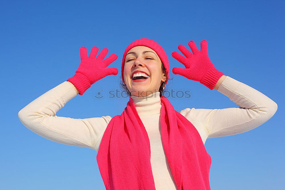 Similar – Cheerful woman in yellow jacket