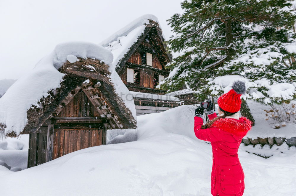 Image, Stock Photo kid girl helping to clean pathway from snow