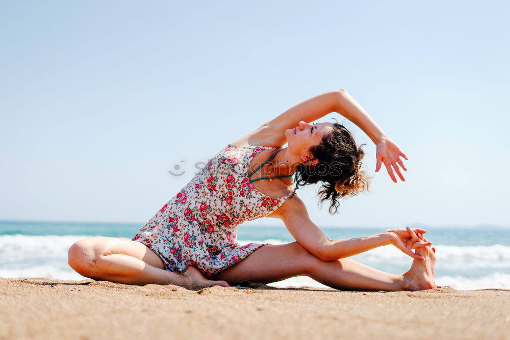 Similar – Image, Stock Photo Caucasian blonde woman practicing yoga in the beach