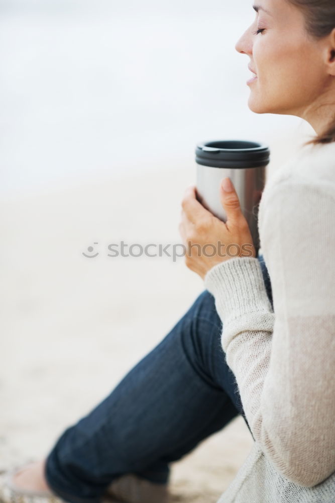 Similar – Image, Stock Photo Woman drink a tea, fall time. Outdoor