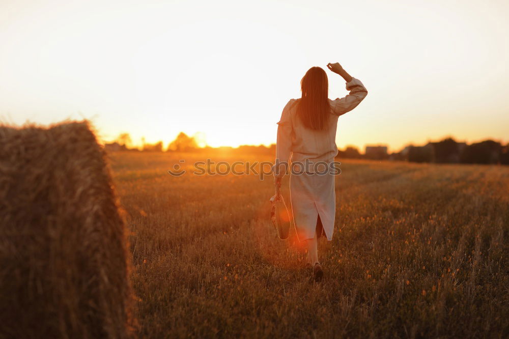 Similar – Back view of a Pensive boy in the straw field