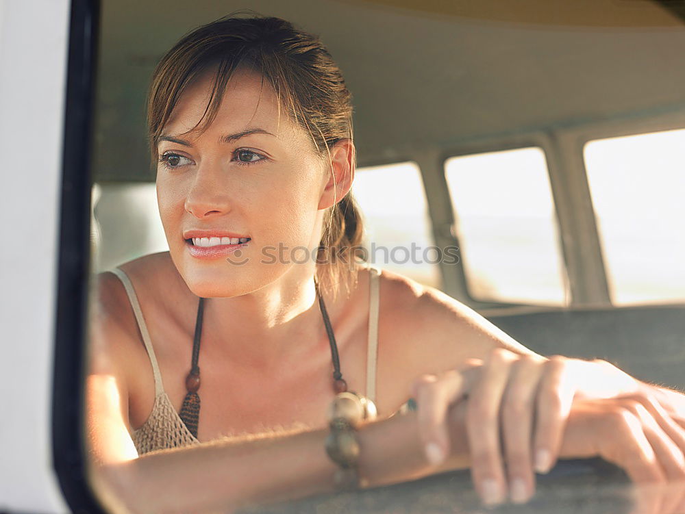 Similar – Image, Stock Photo Arab girl inside an old van parked in a campsite