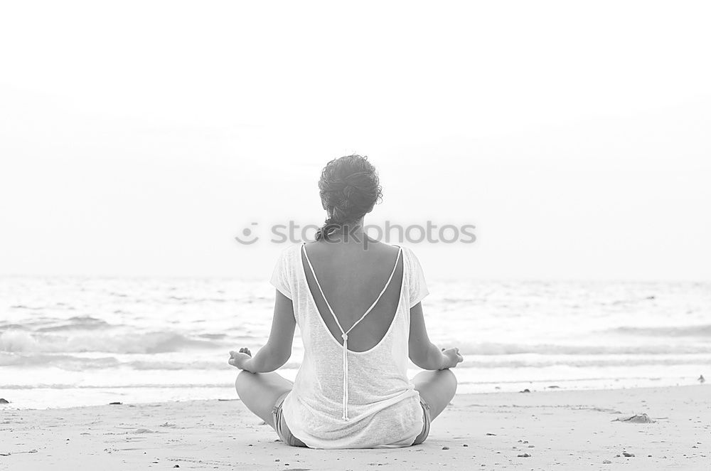 Similar – Image, Stock Photo Thoughtful child sit at waterfront. Back view