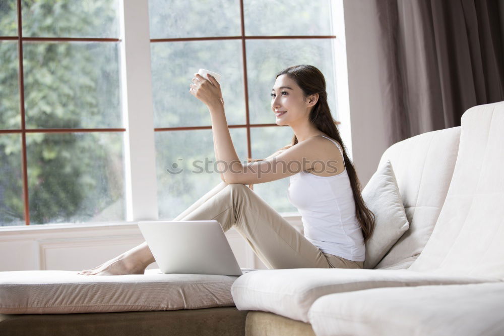 Similar – Young caucasian women enjoying herself at home