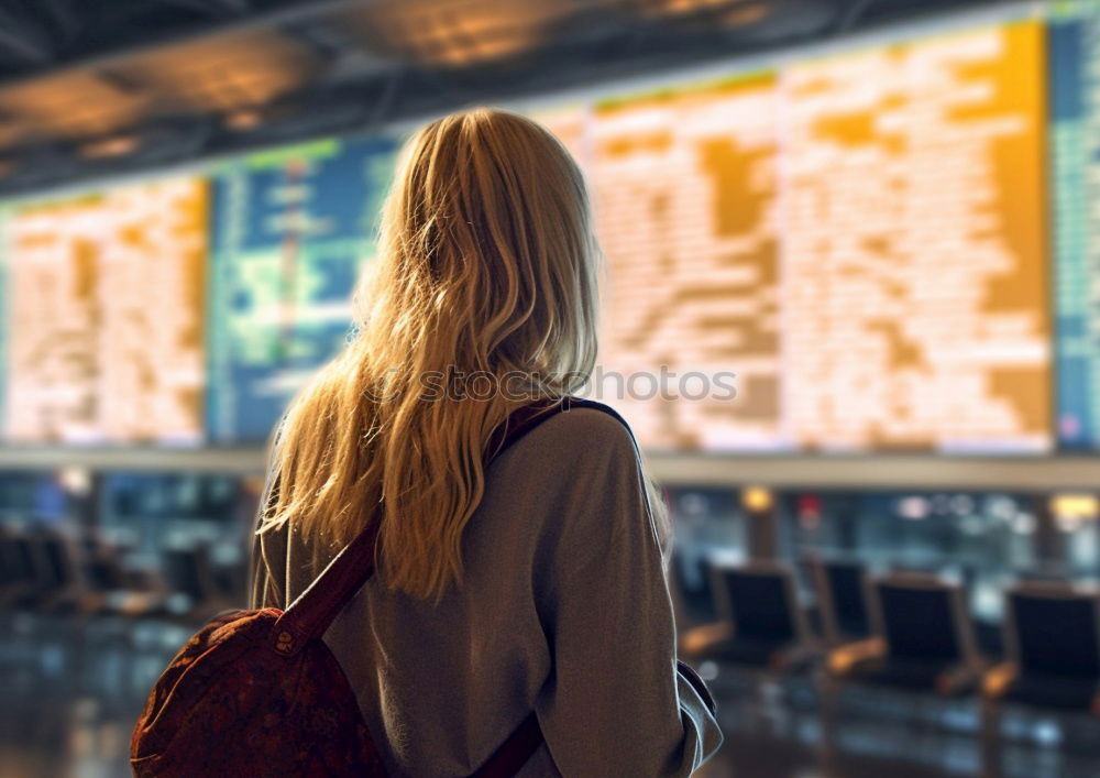 Similar – Image, Stock Photo Black Woman looking at the timetable information panel in the airport with a suitcase