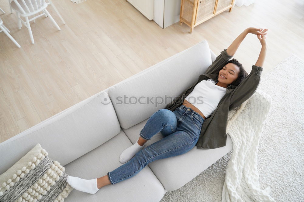 Similar – Image, Stock Photo Young black lady sleeping on sofa at home