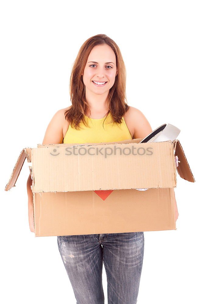 Similar – young woman sits in moving box